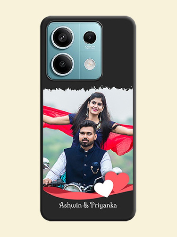 Pink Color Love Shaped Ribbon Design with Text on Space Black Custom Soft Matte Phone Back Cover - Poco X6 Neo 5G