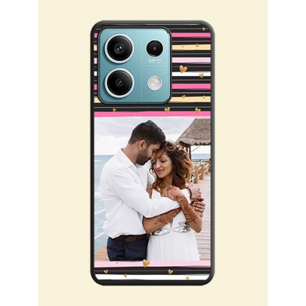 Multicolor Lines and Golden Love Symbols Design - Photo on Space Black Soft Matte Mobile Cover - Poco X6 Neo 5G