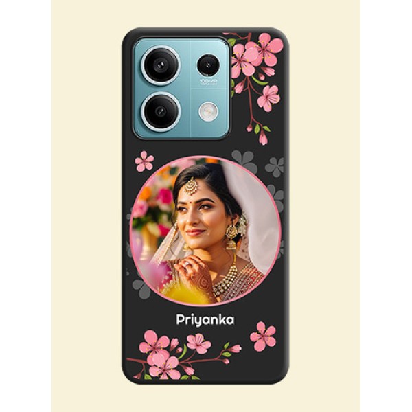 Round Image with Pink Color Floral Design - Photo on Space Black Soft Matte Back Cover - Poco X6 Neo 5G Round Image with Pink Color Floral Design - Photo on Space Black Soft Matte Back Cover - Poco X6 Neo 5G