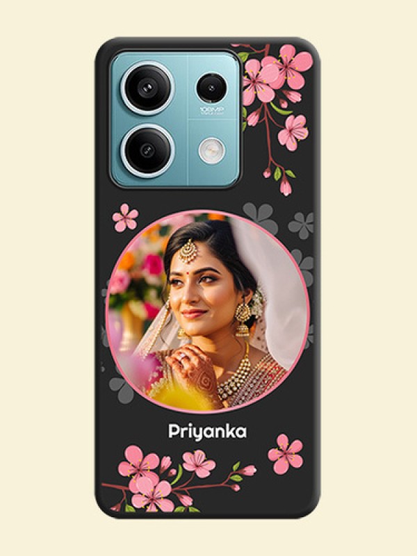 Round Image with Pink Color Floral Design - Photo on Space Black Soft Matte Back Cover - Poco X6 Neo 5G