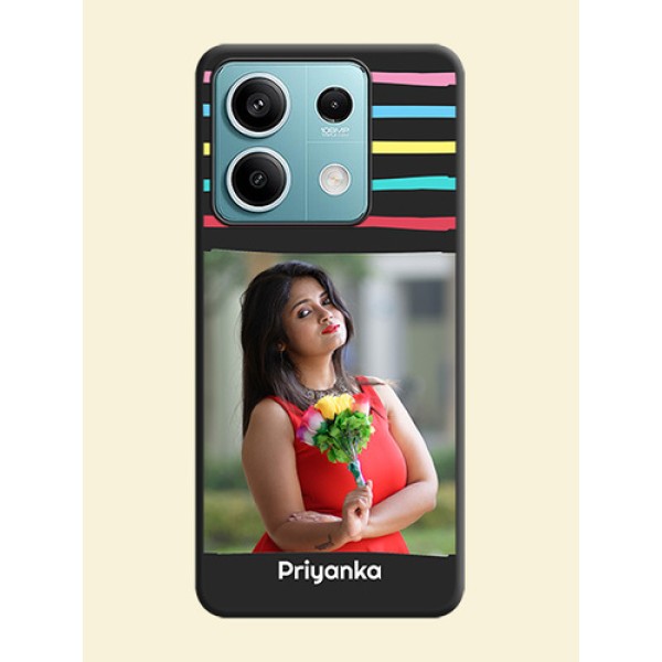 Multicolor Lines with Image on Space Black Personalized Soft Matte Phone Covers - Poco X6 Neo 5G Multicolor Lines with Image on Space Black Personalized Soft Matte Phone Covers - Poco X6 Neo 5G