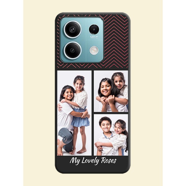 Wave Pattern with 3 Image Holder on Space Black Custom Soft Matte Back Cover - Poco X6 Neo 5G Wave Pattern with 3 Image Holder on Space Black Custom Soft Matte Back Cover - Poco X6 Neo 5G