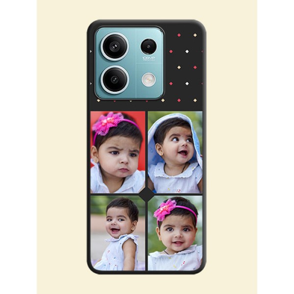 Multicolor Dotted Pattern with 4 Image Holder on Space Black Custom Soft Matte Phone Cases - Poco X6 Neo 5G Multicolor Dotted Pattern with 4 Image Holder on Space Black Custom Soft Matte Phone Cases - Poco X6 Neo 5G