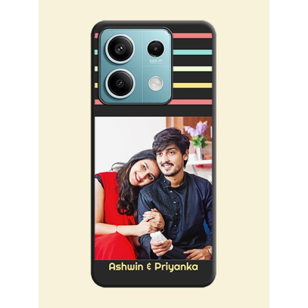 Color Stripes with Photo and Text - Photo on Space Black Soft Matte Mobile Case - Poco X6 Neo 5G Color Stripes with Photo and Text - Photo on Space Black Soft Matte Mobile Case - Poco X6 Neo 5G