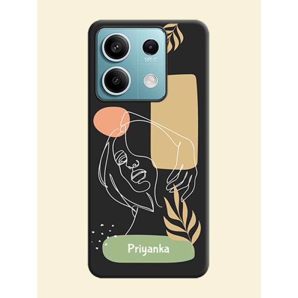 Custom Text With Line Art Of Women & Leaves Design On Space Black Personalized Soft Matte Phone Covers - Poco X6 Neo 5G