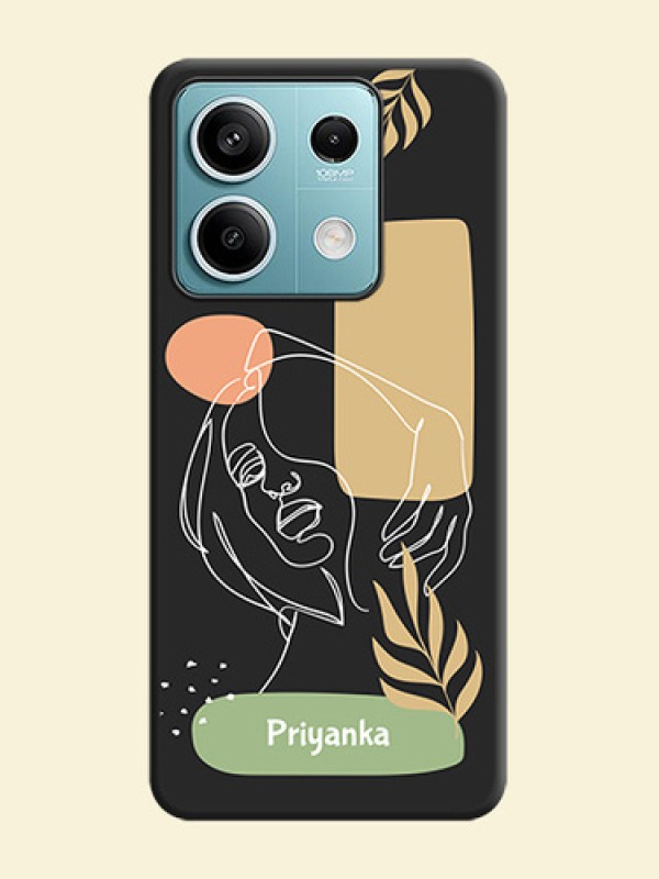 Custom Text With Line Art Of Women & Leaves Design On Space Black Personalized Soft Matte Phone Covers - Poco X6 Neo 5G