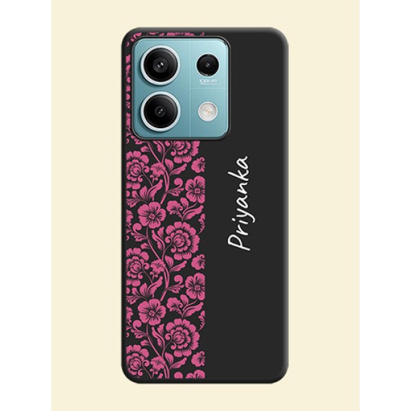 Pink Floral Pattern Design With Custom Text On Space Black Personalized Soft Matte Phone Covers - Poco X6 Neo 5G Pink Floral Pattern Design With Custom Text On Space Black Personalized Soft Matte Phone Covers - Poco X6 Neo 5G