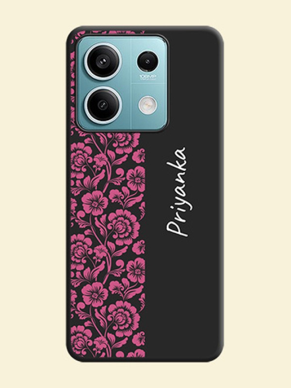 Pink Floral Pattern Design With Custom Text On Space Black Personalized Soft Matte Phone Covers - Poco X6 Neo 5G