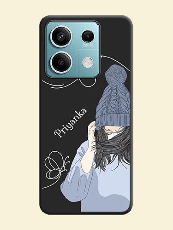 Girl With Blue Winter Outfiit Custom Text Design On Space Black Personalized Soft Matte Phone Covers - Poco X6 Neo 5G