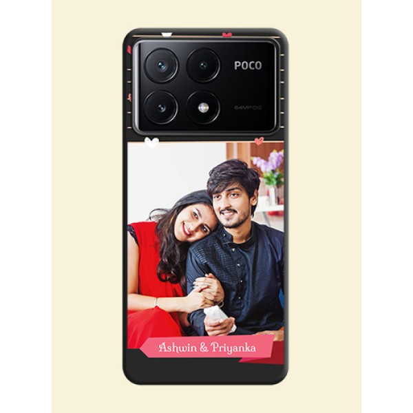Love Pattern with Name on Pink Ribbon - Photo on Space Black Soft Matte Back Cover - Poco X6 Pro 5G Love Pattern with Name on Pink Ribbon - Photo on Space Black Soft Matte Back Cover - Poco X6 Pro 5G