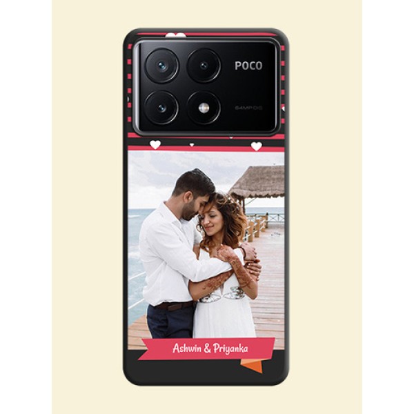 White Color Love Symbols with Pink Lines Pattern on Space Black Custom Soft Matte Phone Cases - Poco X6 Pro 5G