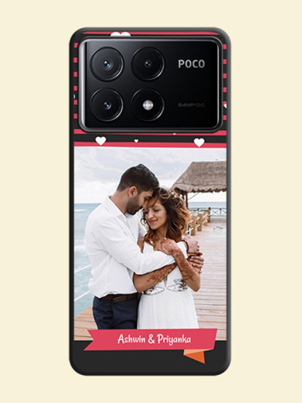 White Color Love Symbols with Pink Lines Pattern on Space Black Custom Soft Matte Phone Cases - Poco X6 Pro 5G