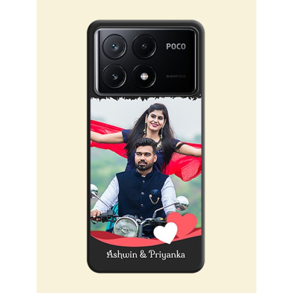 Pink Color Love Shaped Ribbon Design with Text on Space Black Custom Soft Matte Phone Back Cover - Poco X6 Pro 5G Pink Color Love Shaped Ribbon Design with Text on Space Black Custom Soft Matte Phone Back Cover - Poco X6 Pro 5G
