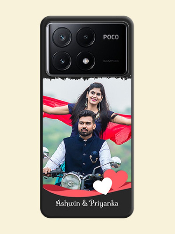 Pink Color Love Shaped Ribbon Design with Text on Space Black Custom Soft Matte Phone Back Cover - Poco X6 Pro 5G