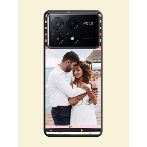 Multicolor Lines and Golden Love Symbols Design - Photo on Space Black Soft Matte Mobile Cover - Poco X6 Pro 5G