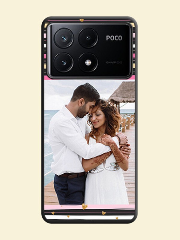 Multicolor Lines and Golden Love Symbols Design - Photo on Space Black Soft Matte Mobile Cover - Poco X6 Pro 5G