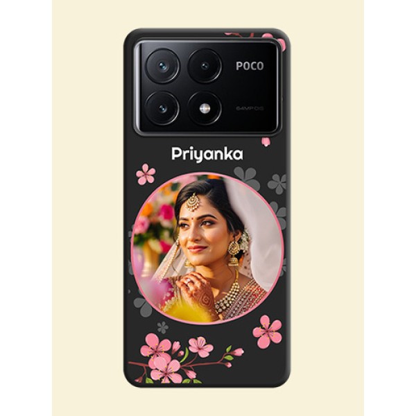 Round Image with Pink Color Floral Design - Photo on Space Black Soft Matte Back Cover - Poco X6 Pro 5G Round Image with Pink Color Floral Design - Photo on Space Black Soft Matte Back Cover - Poco X6 Pro 5G