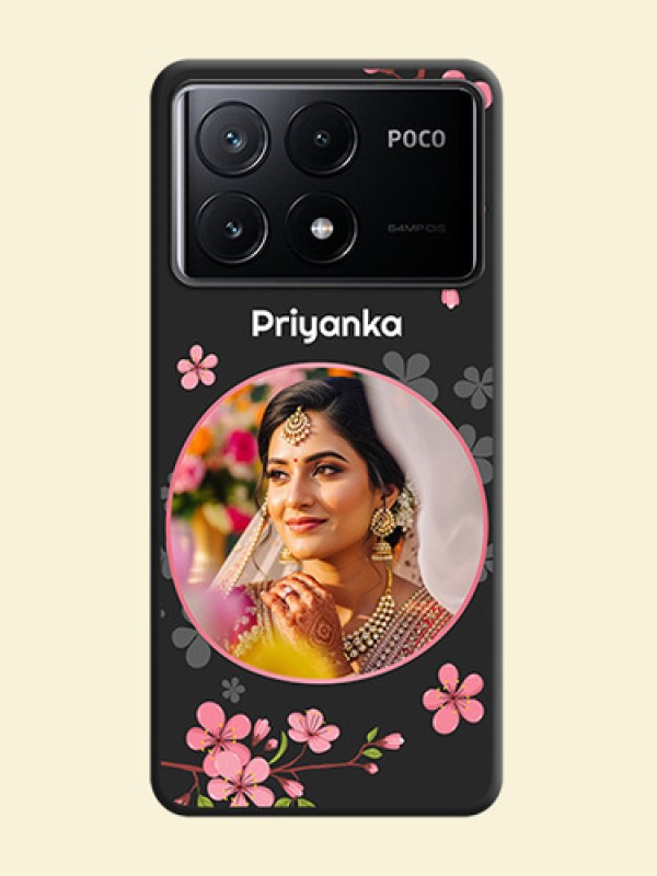Round Image with Pink Color Floral Design - Photo on Space Black Soft Matte Back Cover - Poco X6 Pro 5G