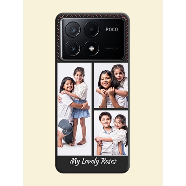 Wave Pattern with 3 Image Holder on Space Black Custom Soft Matte Back Cover - Poco X6 Pro 5G Wave Pattern with 3 Image Holder on Space Black Custom Soft Matte Back Cover - Poco X6 Pro 5G