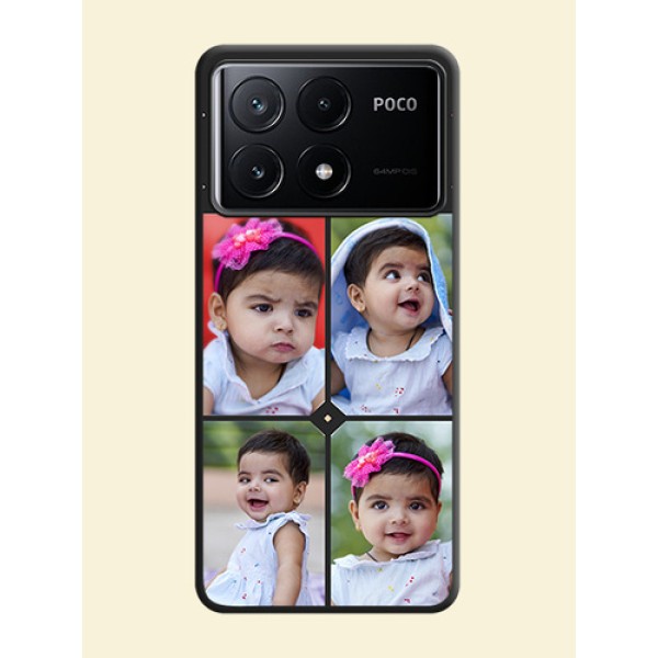 Multicolor Dotted Pattern with 4 Image Holder on Space Black Custom Soft Matte Phone Cases - Poco X6 Pro 5G Multicolor Dotted Pattern with 4 Image Holder on Space Black Custom Soft Matte Phone Cases - Poco X6 Pro 5G
