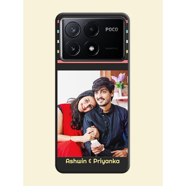 Color Stripes with Photo and Text - Photo on Space Black Soft Matte Mobile Case - Poco X6 Pro 5G Color Stripes with Photo and Text - Photo on Space Black Soft Matte Mobile Case - Poco X6 Pro 5G