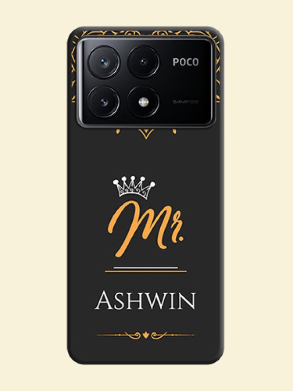 Mr Name with Floral Design on Personalised Space Black Soft Matte Cases - Poco X6 Pro 5G