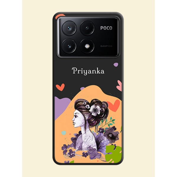 Namecase For Her With Fancy Lady Image On Space Black Personalized Soft Matte Phone Covers - Poco X6 Pro 5G Namecase For Her With Fancy Lady Image On Space Black Personalized Soft Matte Phone Covers - Poco X6 Pro 5G