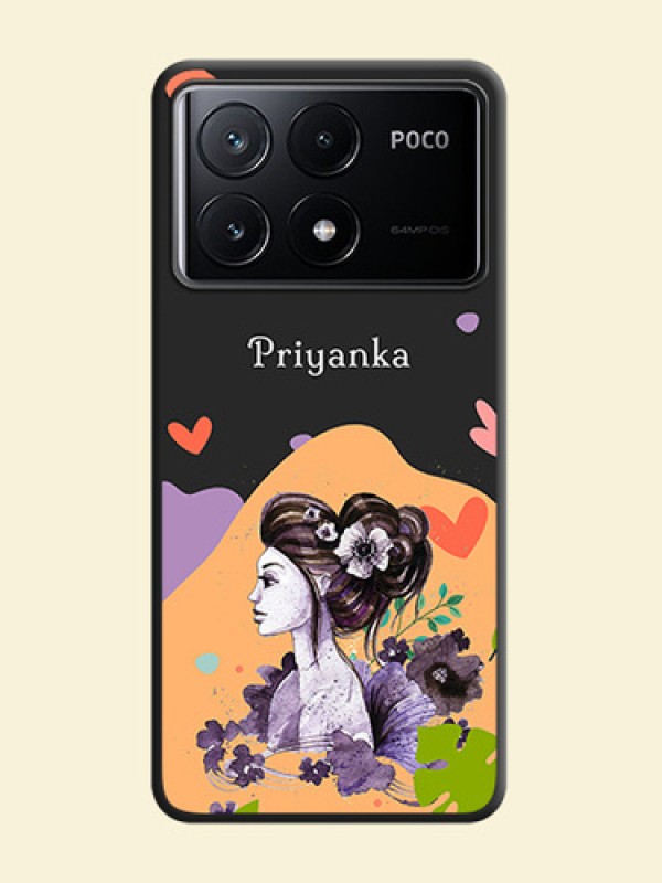 Namecase For Her With Fancy Lady Image On Space Black Personalized Soft Matte Phone Covers - Poco X6 Pro 5G