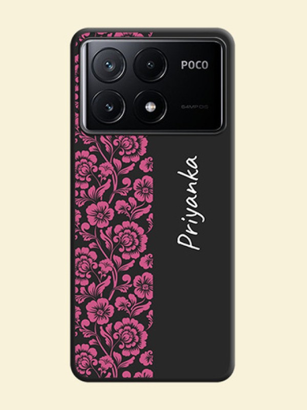 Pink Floral Pattern Design With Custom Text On Space Black Personalized Soft Matte Phone Covers - Poco X6 Pro 5G