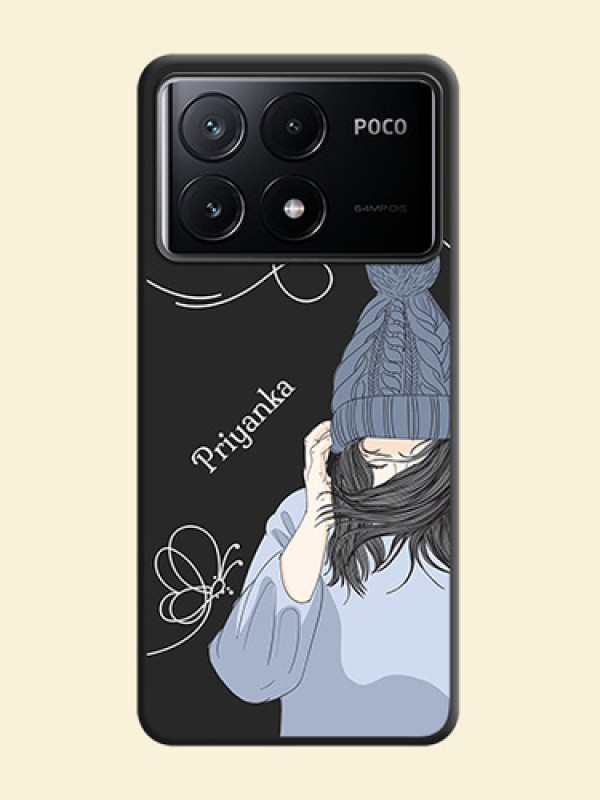 Girl With Blue Winter Outfiit Custom Text Design On Space Black Personalized Soft Matte Phone Covers - Poco X6 Pro 5G