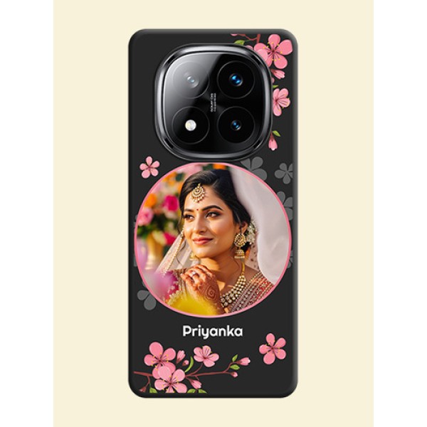 Round Image with Pink Color Floral Design on Photo On Space Black Custom Soft Matte Mobile Back Cover - Poco X7 5G Round Image with Pink Color Floral Design on Photo On Space Black Custom Soft Matte Mobile Back Cover - Poco X7 5G