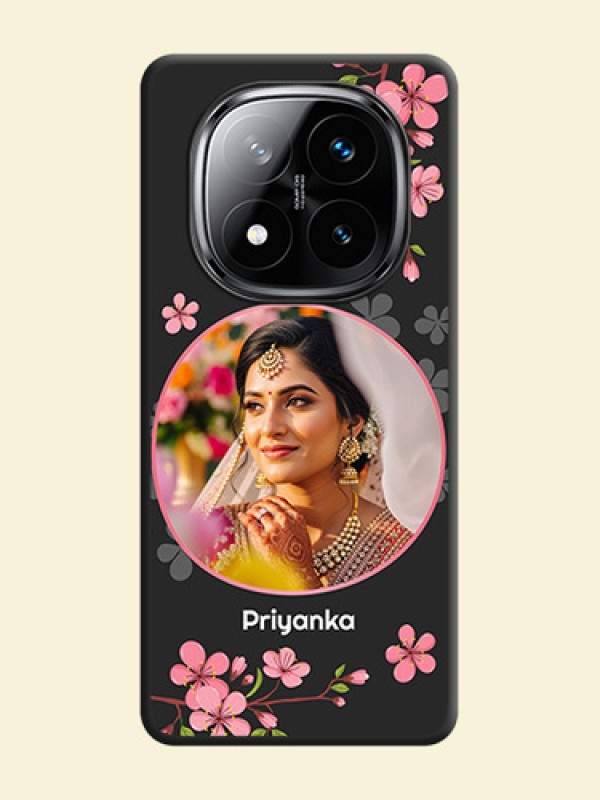 Round Image with Pink Color Floral Design on Photo On Space Black Custom Soft Matte Mobile Back Cover - Poco X7 5G