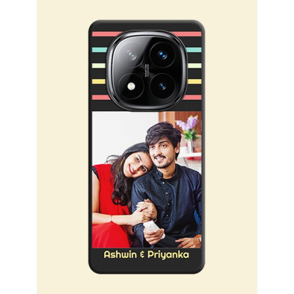 Color Stripes with Photo and Text on Photo On Space Black Custom Soft Matte Mobile Back Cover - Poco X7 5G Color Stripes with Photo and Text on Photo On Space Black Custom Soft Matte Mobile Back Cover - Poco X7 5G