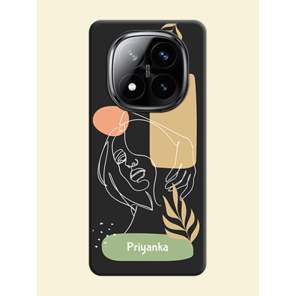 Custom Text With Line Art Of Women & Leaves Design On Space Black Custom Soft Matte Mobile Back Cover - Poco X7 5G Custom Text With Line Art Of Women & Leaves Design On Space Black Custom Soft Matte Mobile Back Cover - Poco X7 5G