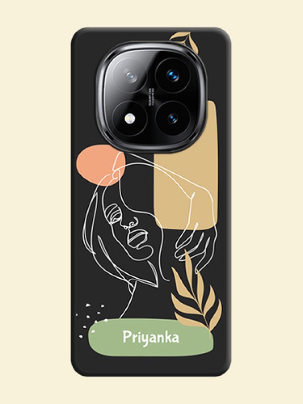 Custom Text With Line Art Of Women & Leaves Design On Space Black Custom Soft Matte Mobile Back Cover - Poco X7 5G