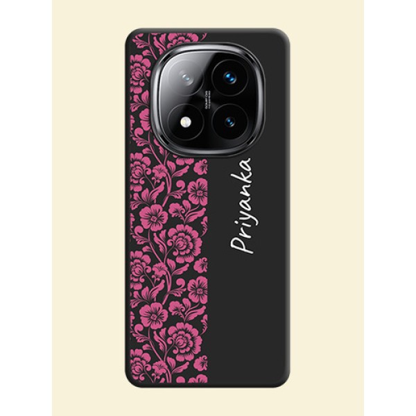 Pink Floral Pattern Design With Custom Text On Space Black Custom Soft Matte Mobile Back Cover - Poco X7 5G Pink Floral Pattern Design With Custom Text On Space Black Custom Soft Matte Mobile Back Cover - Poco X7 5G