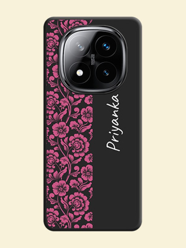 Pink Floral Pattern Design With Custom Text On Space Black Custom Soft Matte Mobile Back Cover - Poco X7 5G