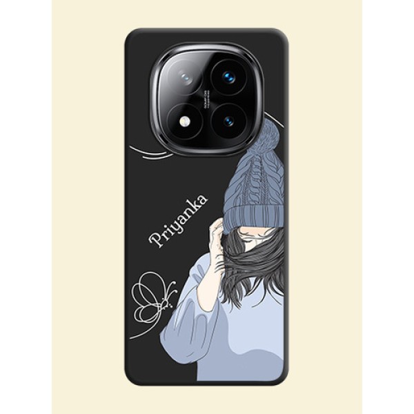 Girl With Blue Winter Outfiit Custom Text Design On Space Black Custom Soft Matte Mobile Back Cover - Poco X7 5G Girl With Blue Winter Outfiit Custom Text Design On Space Black Custom Soft Matte Mobile Back Cover - Poco X7 5G