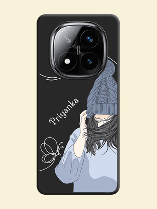 Girl With Blue Winter Outfiit Custom Text Design On Space Black Custom Soft Matte Mobile Back Cover - Poco X7 5G