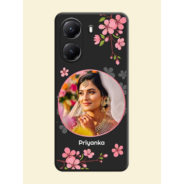 Round Image with Pink Color Floral Design on Photo On Space Black Custom Soft Matte Mobile Back Cover - Poco X7 Pro 5G Round Image with Pink Color Floral Design on Photo On Space Black Custom Soft Matte Mobile Back Cover - Poco X7 Pro 5G