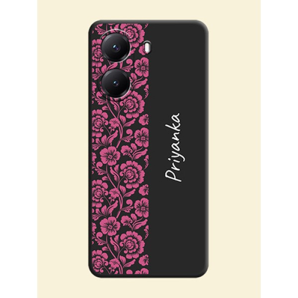 Pink Floral Pattern Design With Custom Text On Space Black Custom Soft Matte Mobile Back Cover - Poco X7 Pro 5G Pink Floral Pattern Design With Custom Text On Space Black Custom Soft Matte Mobile Back Cover - Poco X7 Pro 5G