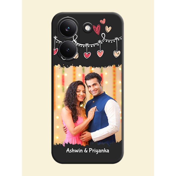 Pink Love Hangings with Name On Space Black Custom Soft Matte Mobile Back Cover - Poco X8 Pro 5G