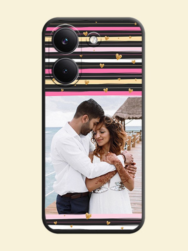 Multicolor Lines and Golden Love Symbols Design on Photo On Space Black Custom Soft Matte Mobile Back Cover - Poco X8 Pro 5G