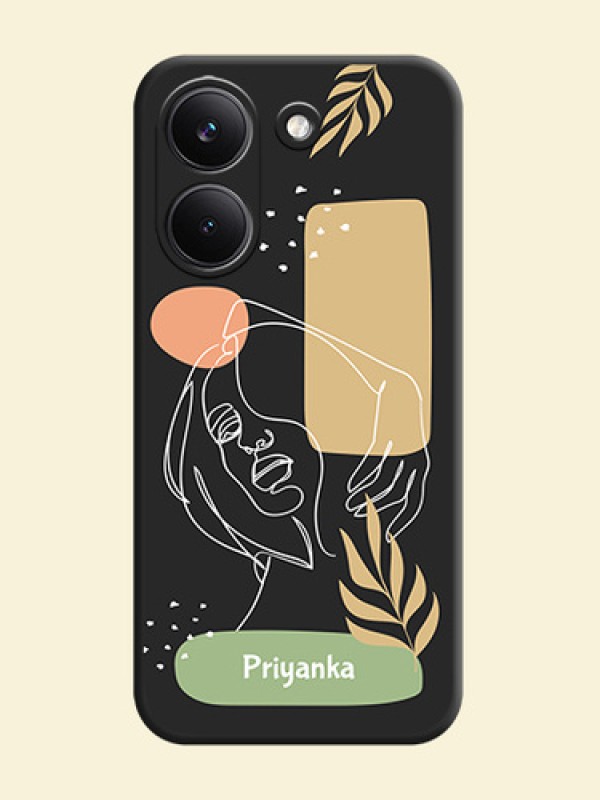 Custom Text With Line Art Of Women & Leaves Design On Space Black Custom Soft Matte Mobile Back Cover - Poco X8 Pro 5G