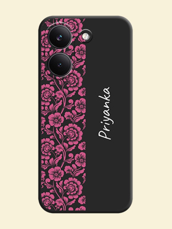 Pink Floral Pattern Design With Custom Text On Space Black Custom Soft Matte Mobile Back Cover - Poco X8 Pro 5G