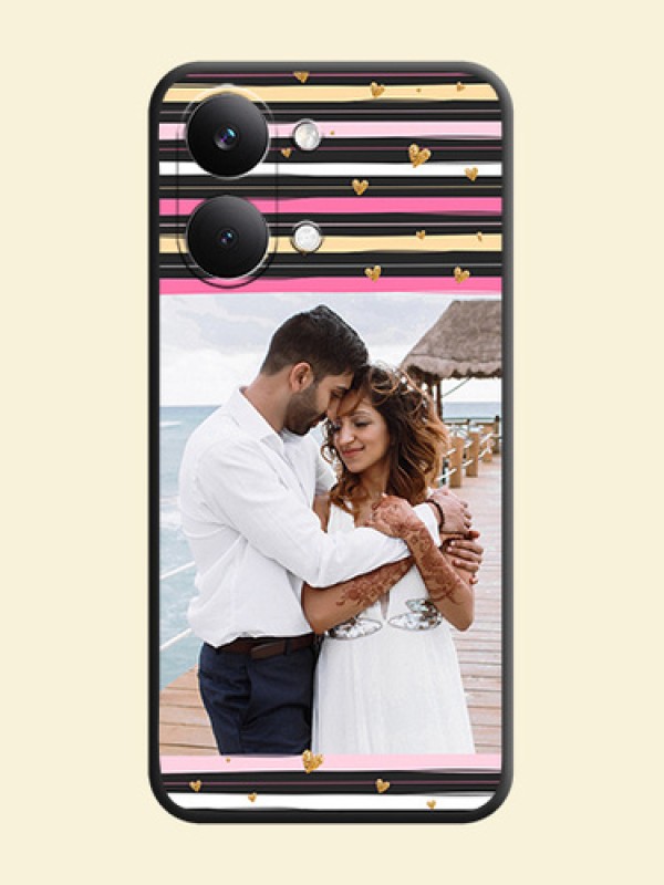 Multicolor Lines and Golden Love Symbols Design on Photo On Space Black Custom Soft Matte Mobile Back Cover - Poco X8 Pro Max 5G
