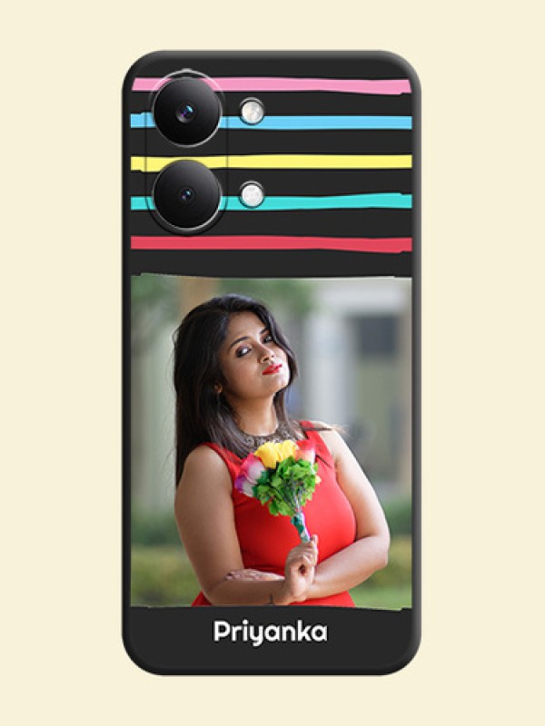 Multicolor Lines with Image On Space Black Custom Soft Matte Mobile Back Cover - Poco X8 Pro Max 5G
