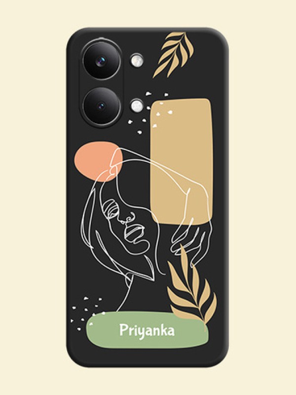 Custom Text With Line Art Of Women & Leaves Design On Space Black Custom Soft Matte Mobile Back Cover - Poco X8 Pro Max 5G