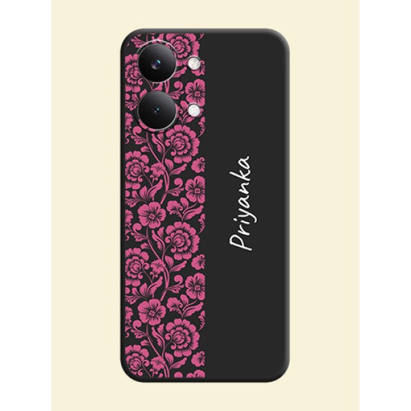 Pink Floral Pattern Design With Custom Text On Space Black Custom Soft Matte Mobile Back Cover - Poco X8 Pro Max 5G Pink Floral Pattern Design With Custom Text On Space Black Custom Soft Matte Mobile Back Cover - Poco X8 Pro Max 5G