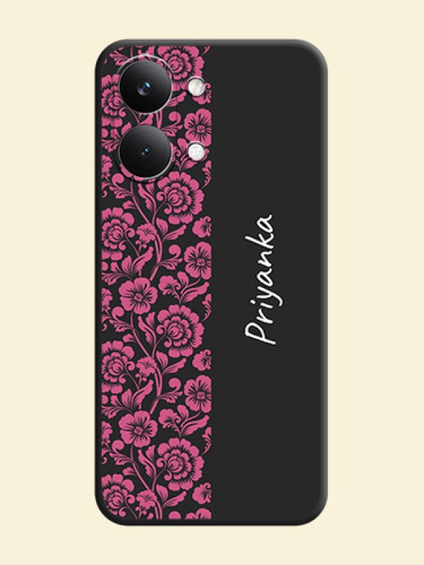 Pink Floral Pattern Design With Custom Text On Space Black Custom Soft Matte Mobile Back Cover - Poco X8 Pro Max 5G